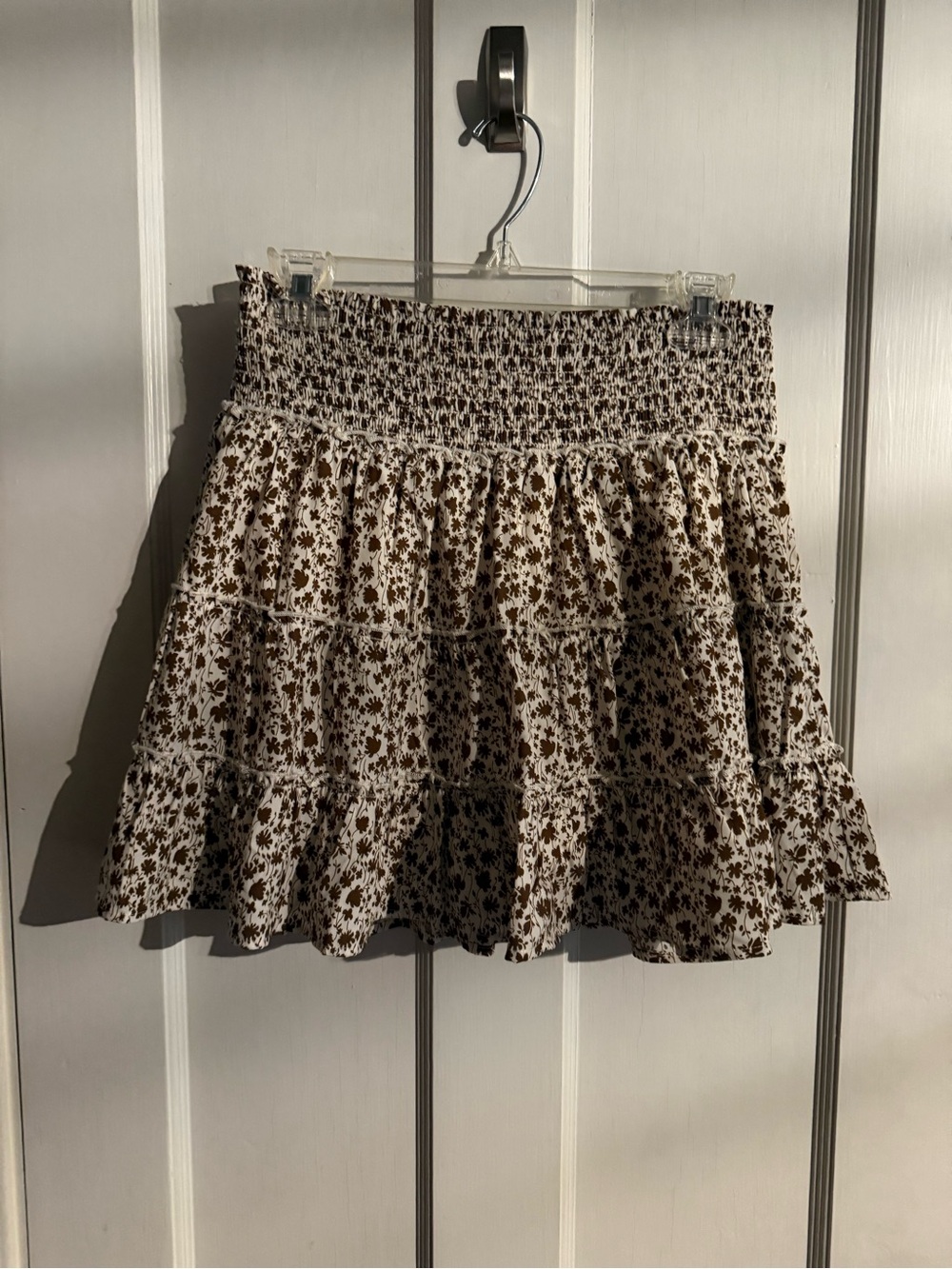 Pink Lily Brown Floral Tiered Smocked Mini Skirt